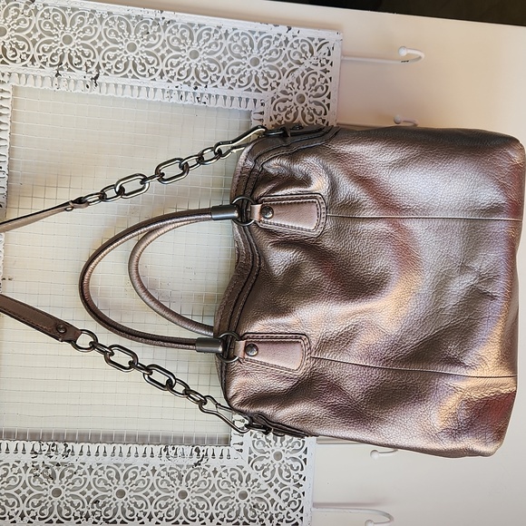 Coach Kristin Metallic Leather Bag Purse Pewter - Picture 6 of 17